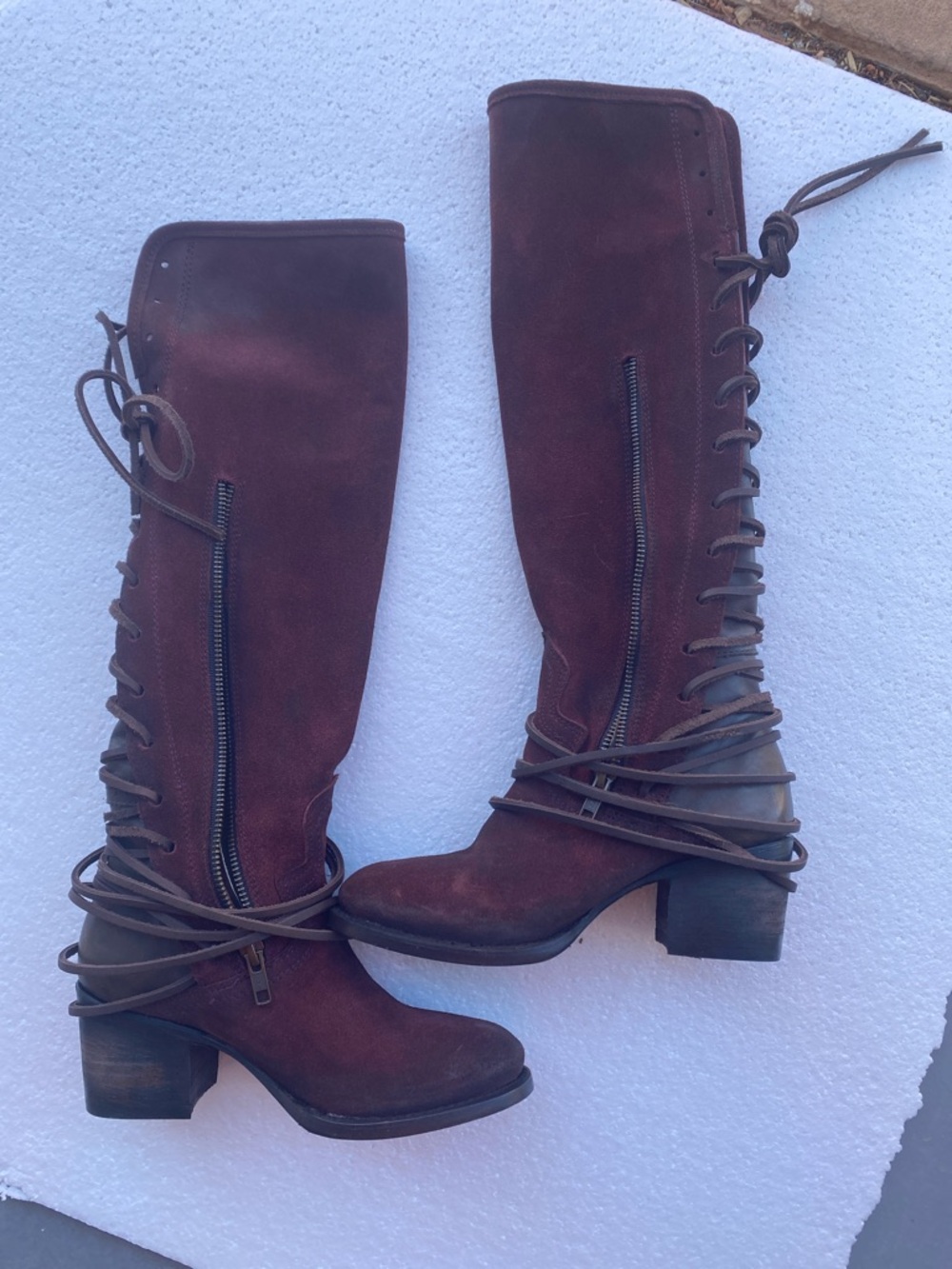 Freebird by Steven Tall Lace-Up Suede Over-the-Knee Boots in Burgundy